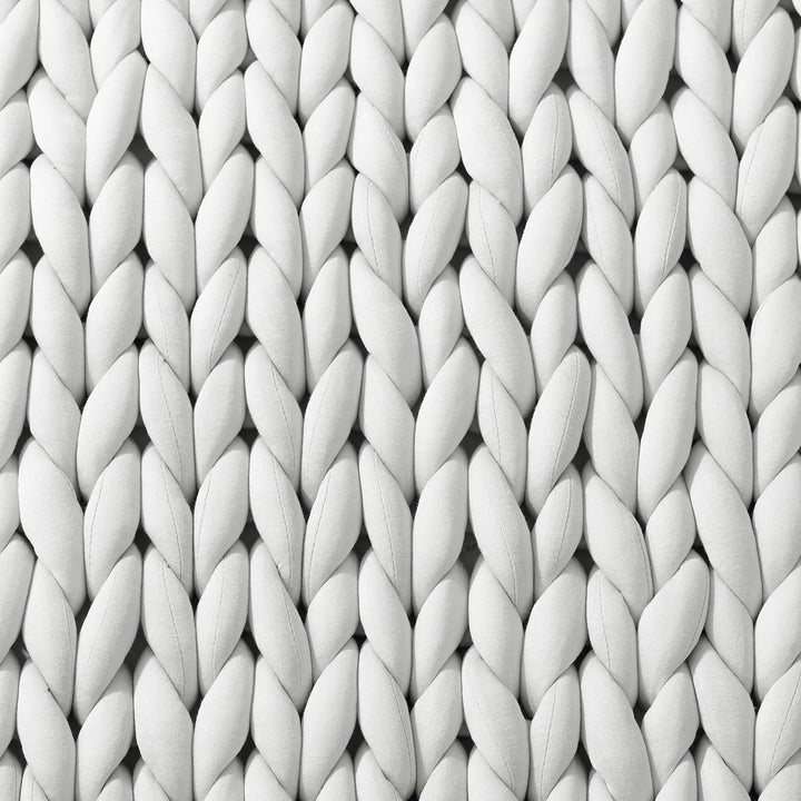 Closeup on the texture of the Soft Grey Gravity Weighted Chunky Knit Blanket - #color_soft-grey
